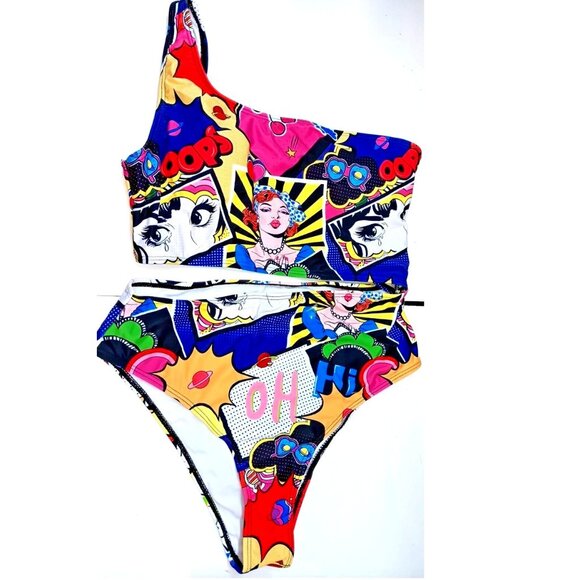 New Pop-Art Plus Size XL Bikini Swimsuit Monokini Beach Summer Swimwear - Picture 1 of 9